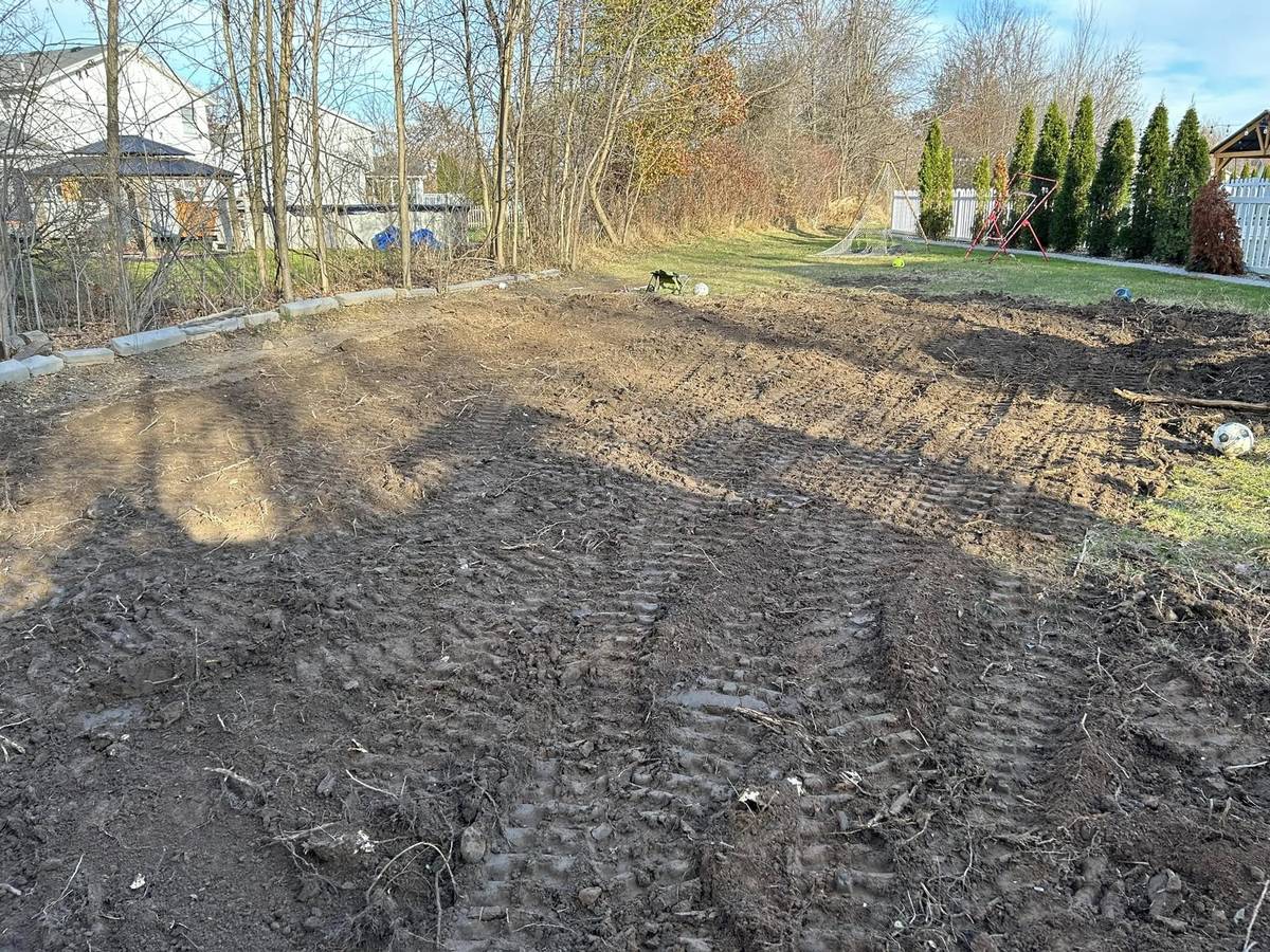 Residential lot after brush and small tree clearing, graded smooth
